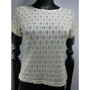 NOW Short Sleeve Threaded Crochet Lace Blouse
